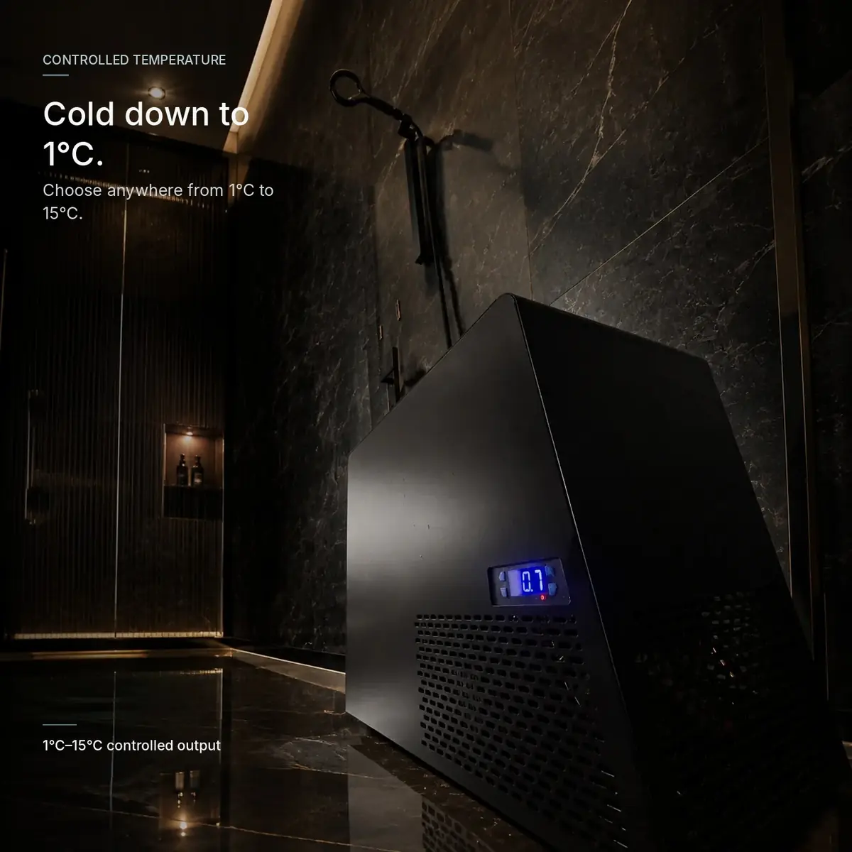 Olsek Ice Shower with controlled water temperature from 1°C to 15°C